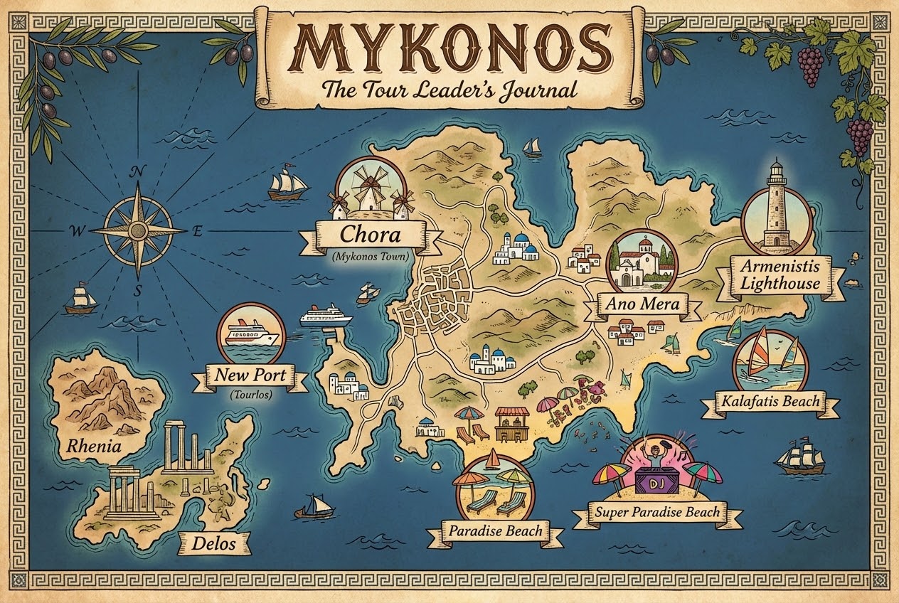 Mykonos Travel Guide map of Mykonos