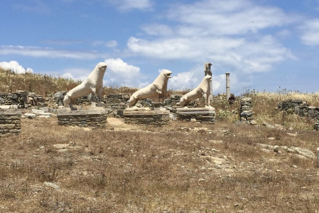 The famous Lions of Delos archaeological site on a day trip from Mykonos