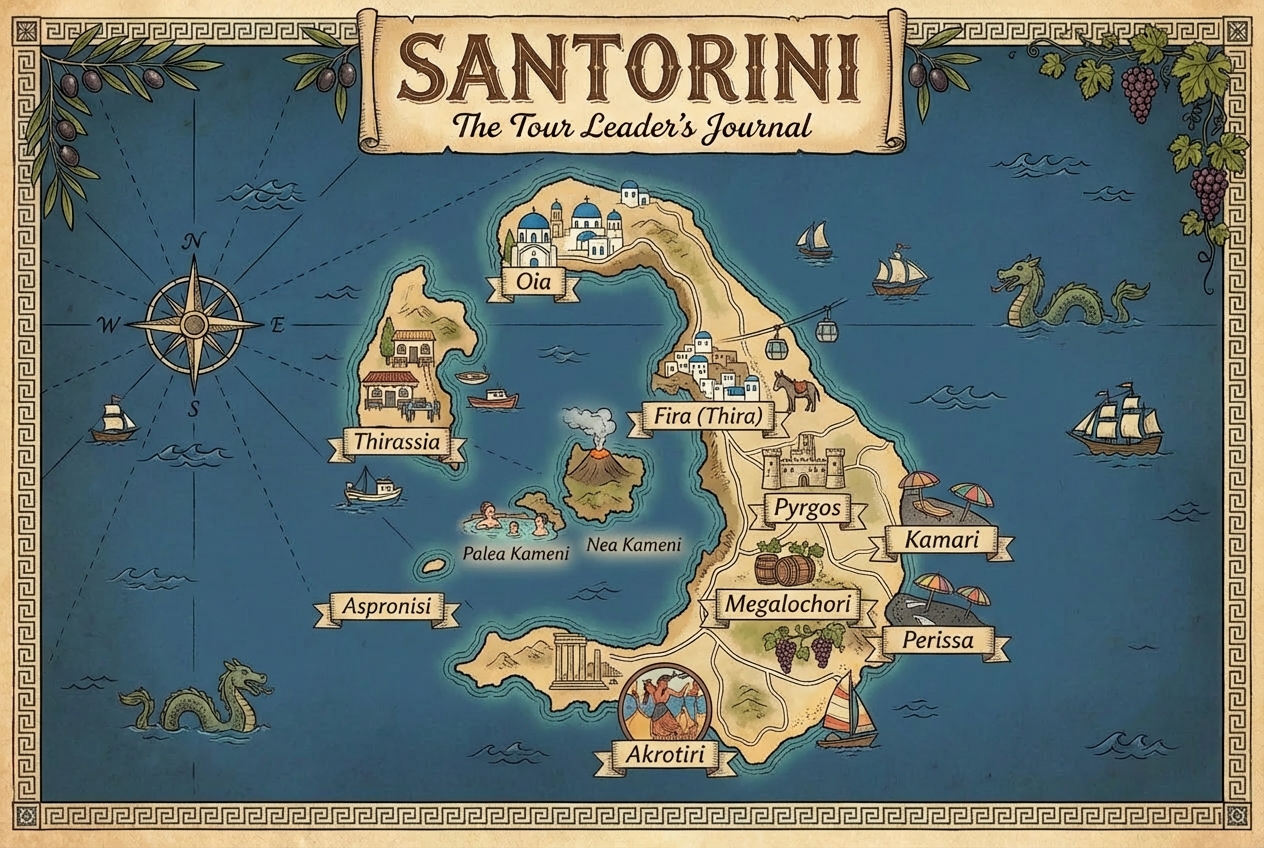 Santorini Travel Guide map of Santorini including important landmarks
