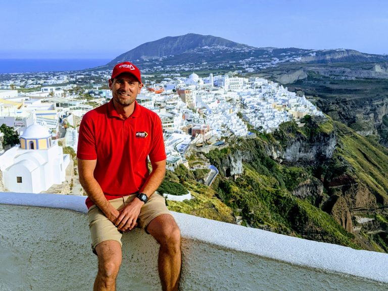 European tour leader in Santorini