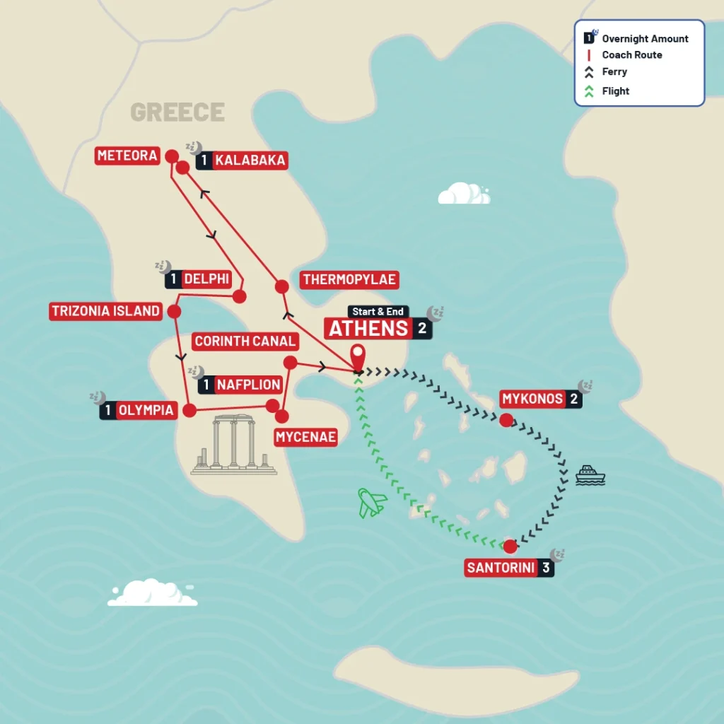 Map of Expat Explore's Best of Greece tour