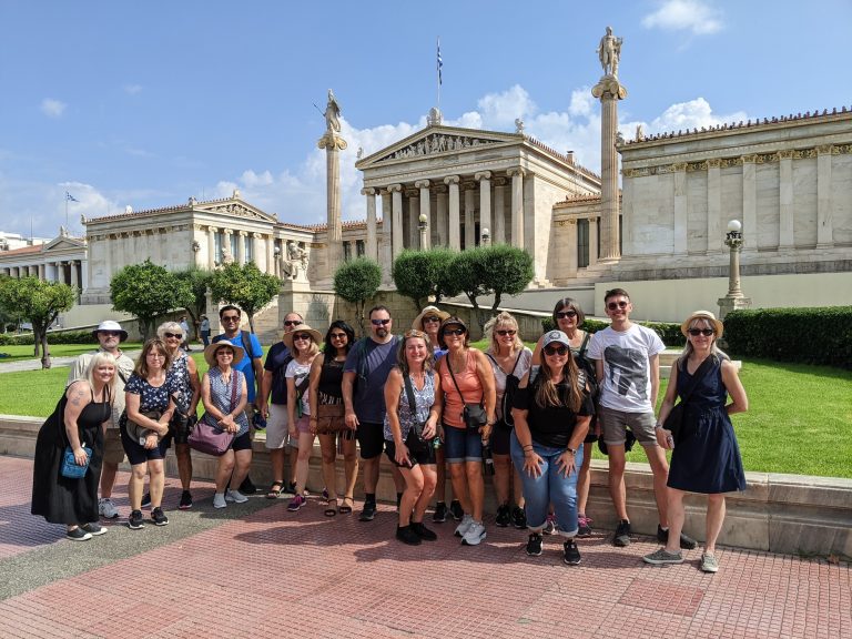 Tour group in Athens on a guided tour with tour leader
