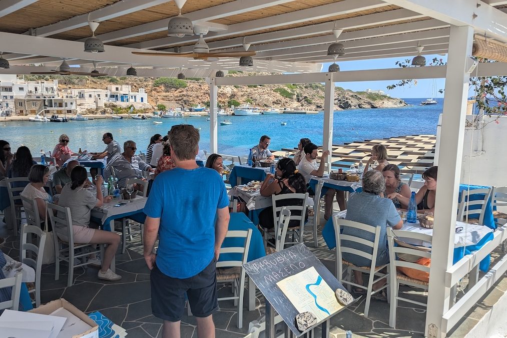 Enjoying lunch on a Greek island