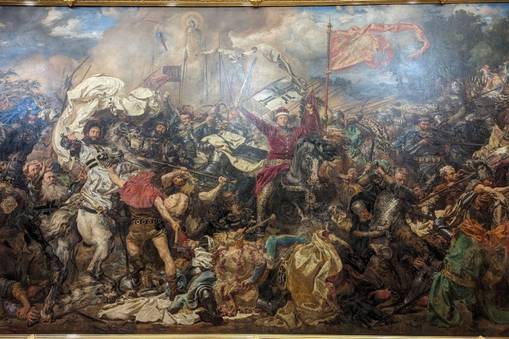 Poland travel guide depicting painting of the Battle of Grunwald