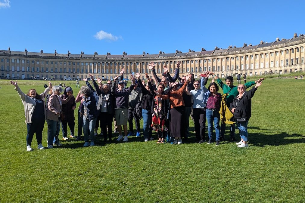 Best of UK & Ireland tour review - Expat Explore tour group photo in front of the Royal Crescent in Bath